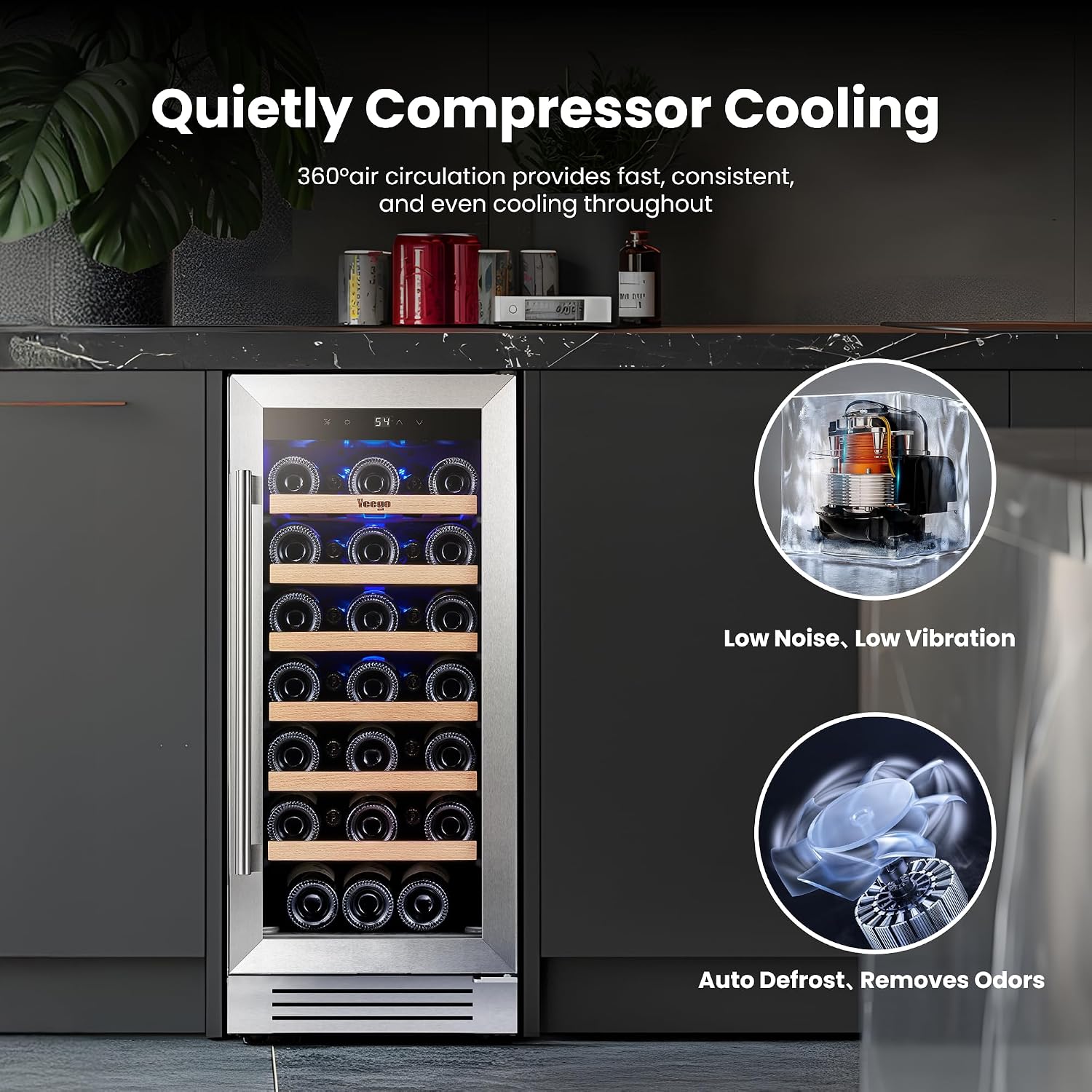Yeego Wine Fridge Cooler - 15 Inch Wine Fridge Hold 33 Bottles, 40-65°F Wine Refrigerator Glass Door, Built in, Freestanding Under Counter Fridge for Beer Soda Drink Home Bar Office