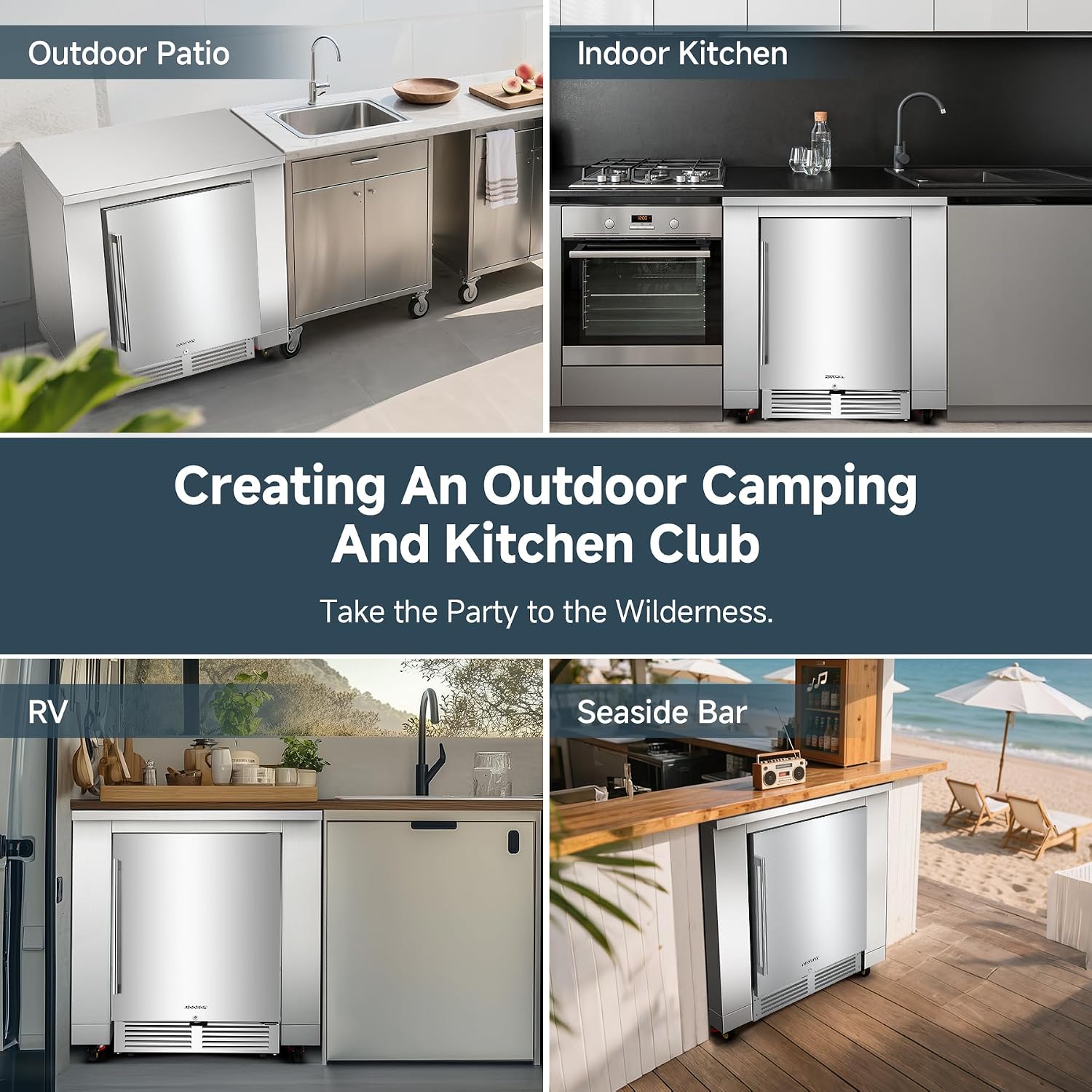 BODEGA Stainless Steel Outdoor Kitchen Cabinet for Beverage Fridge, Under Counter Beverage Refrigerator Cabinet Module is Designed to 24-inch Indoor/Outdoor Under-Counter Refrigerator.