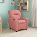 EMMA + OLIVER Pink Vinyl Kids Recliner with Cup Holder