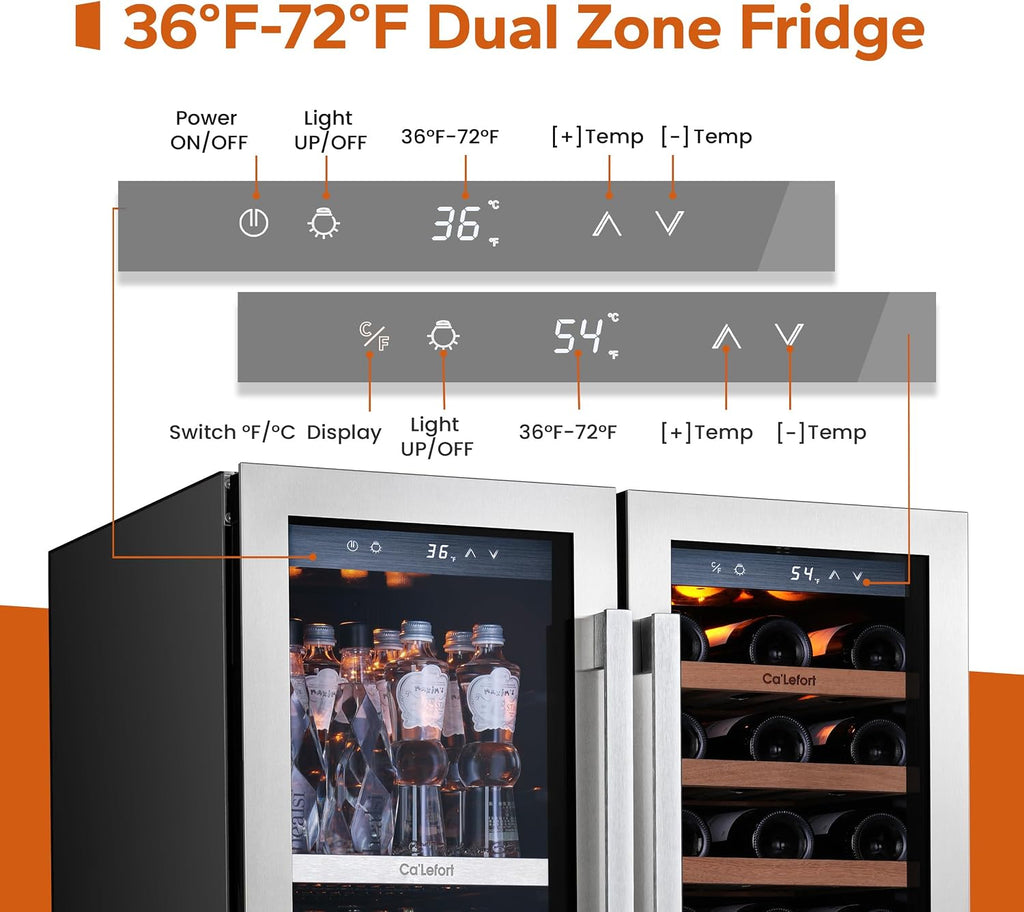 Ca'Lefort 30 Inch Panel Ready Wine and Beverage Refrigerator - 80 Can and 33 Bottle Wine Fridge Dual Zone 36-72°F Built in Cooler, 6.0 cu.ft Refrigerator Perfect for Home/Kitchen(Panels Not Included)