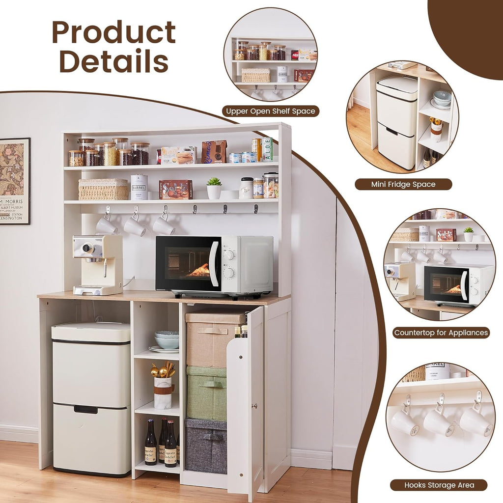 Mini Fridge Cabinet with Storage, Coffee Bar Cabinet with Mini Fridge Space and Power Outlet, Liquor Wine Bar Cabinet with Microwave Shelf, Beverage Station for Kitchen, Dorm, Living Room