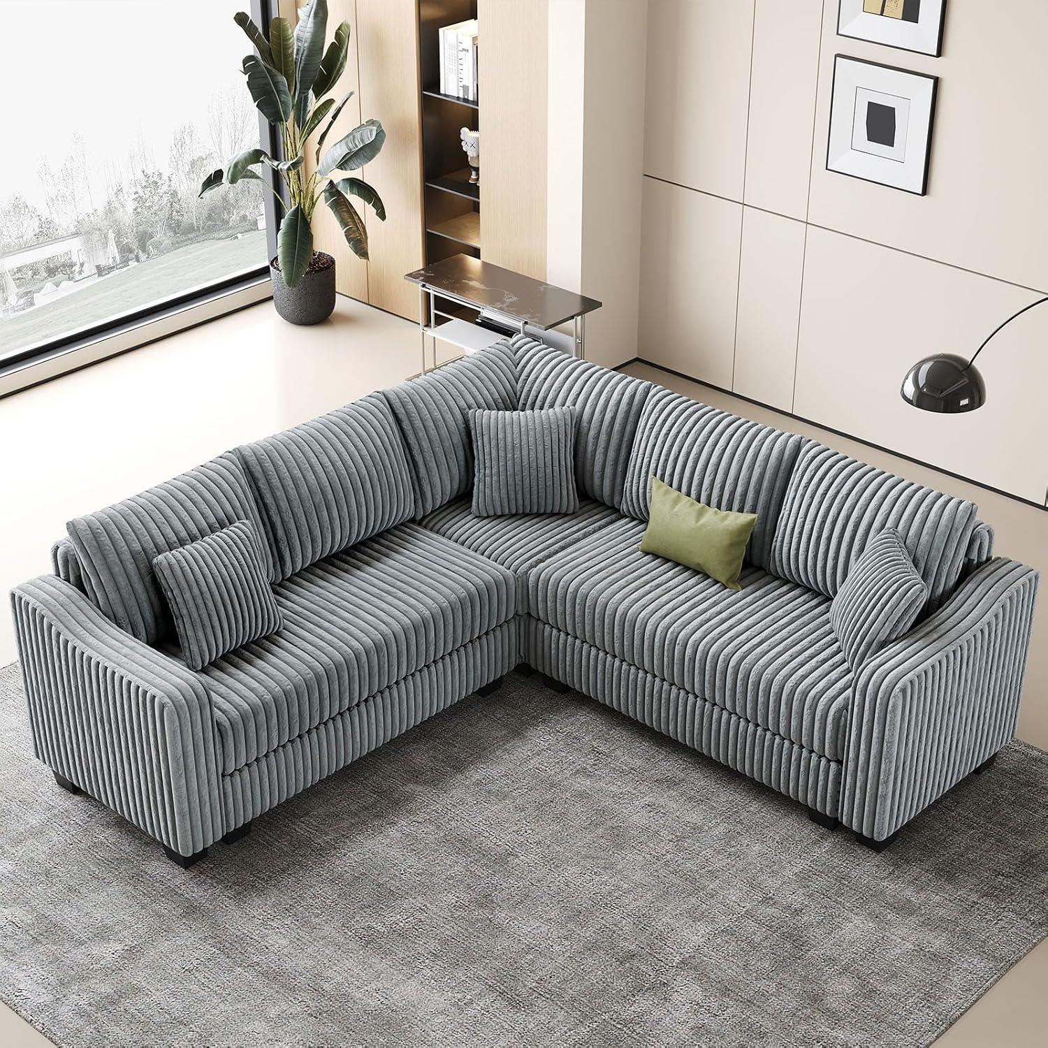Belffin Convertible Sectional Couch with Chaise Corner Sectional Sofa L Shaped Couch Reversible Corner Upholstered Couches for Living Room Corduroy (Light Grey, V Shaped)