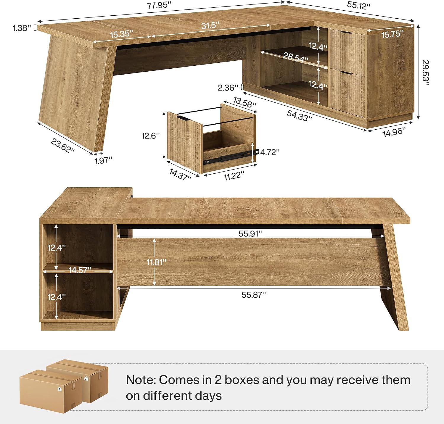 Tribesigns 78' L Shaped Desk with Drawers, Large Executive Office Desk with File Cabinet and Shelves, Modern Corner Computer Table Business Furniture for Home Office, Brown