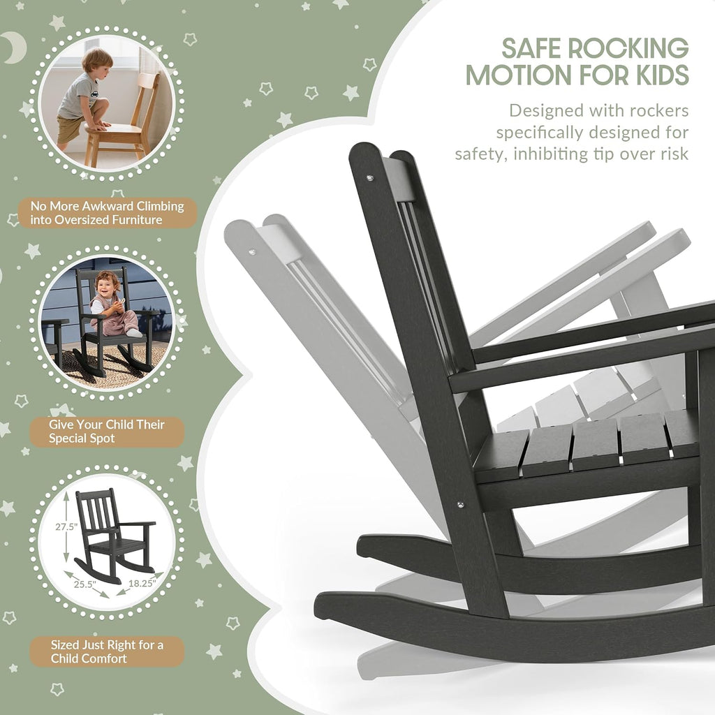 WestinTrends Malibu Outdoor HDPE Plastic Preschool Toddler Rocking Chairs (Set of 2), Gray