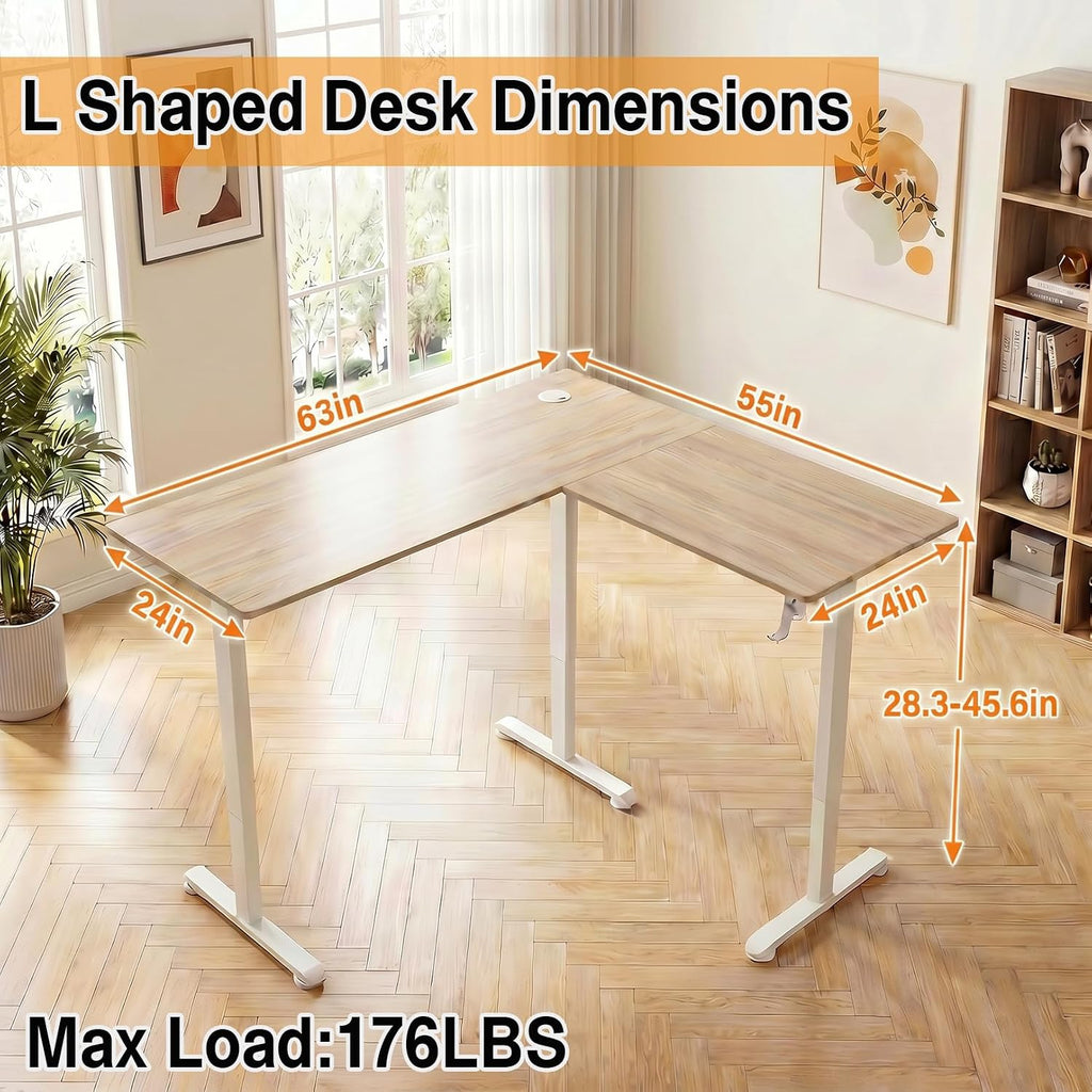 63' L Shaped Standing Desk,Electric Height Adjustable Corner Stand Up Desk, Ergonomic Sit Stand Home Office Computer Desk with Splice Board (Oak)