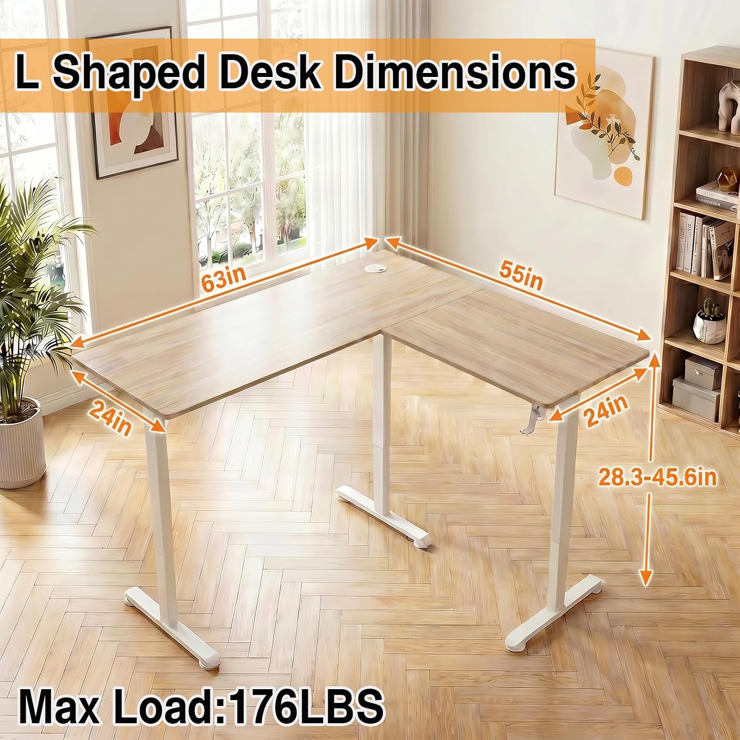63' L Shaped Standing Desk,Electric Height Adjustable Corner Stand Up Desk, Ergonomic Sit Stand Home Office Computer Desk with Splice Board (Oak)