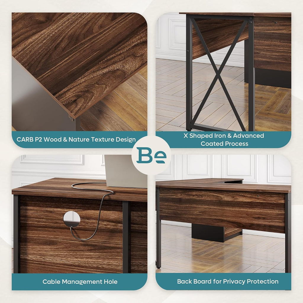 Bestier L Shaped Standing Desk with Lift Top, 55' x 55' Standing Corner Desk for Home Office, Computer Desk with Reversible File Drawer and Monitor Stand, Walnut