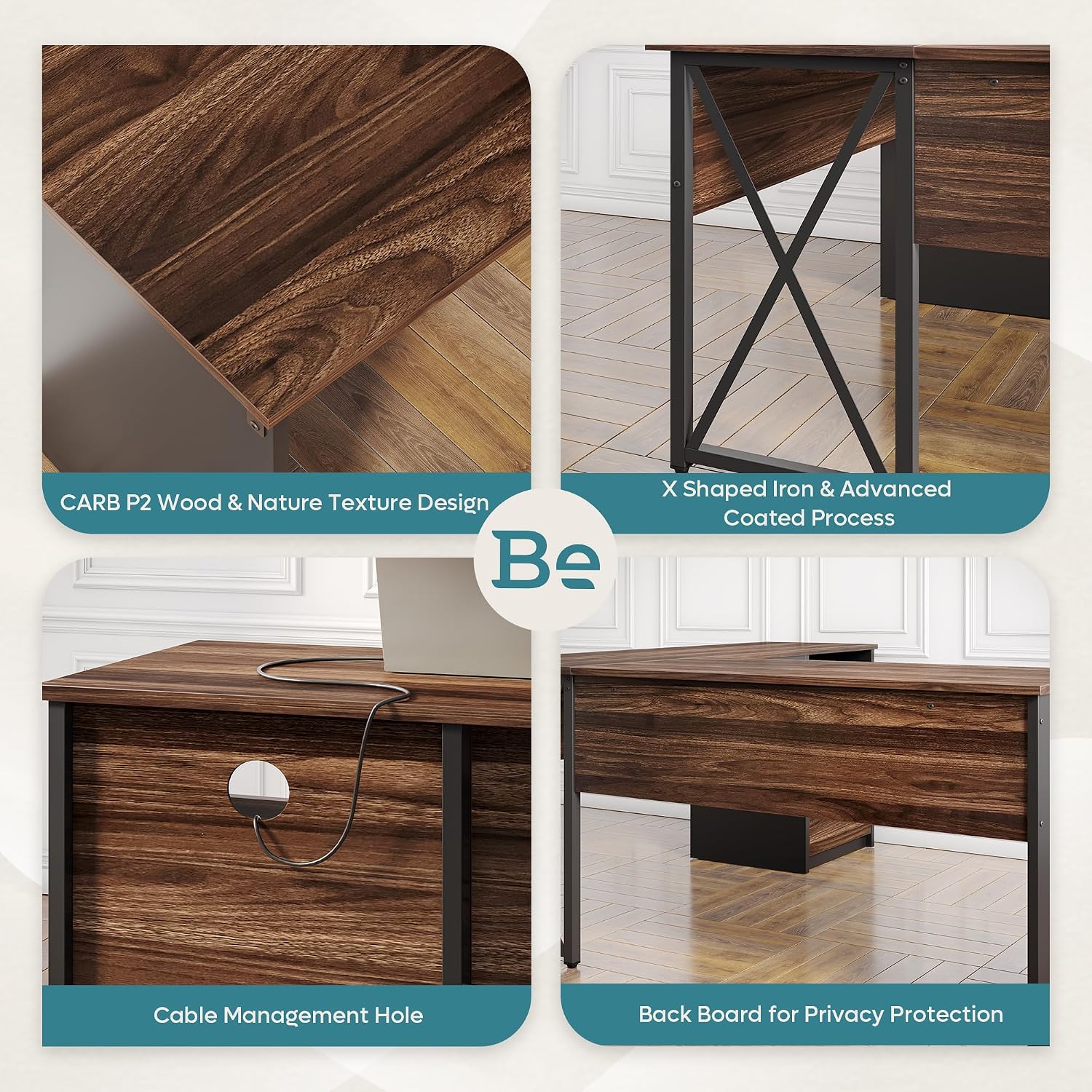 Bestier L Shaped Standing Desk with Lift Top, 55' x 55' Standing Corner Desk for Home Office, Computer Desk with Reversible File Drawer and Monitor Stand, Walnut