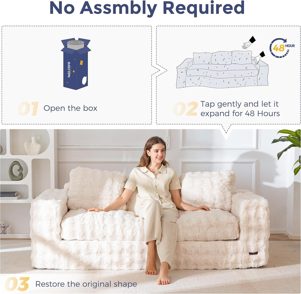 MAXYOYO 3-Seater Boneless Sofa Couch, Modern Bubbled Sofa for Living Room, Soft Bean Bag Chair High-Density Foam Couch with Pillows, No Assembly Required