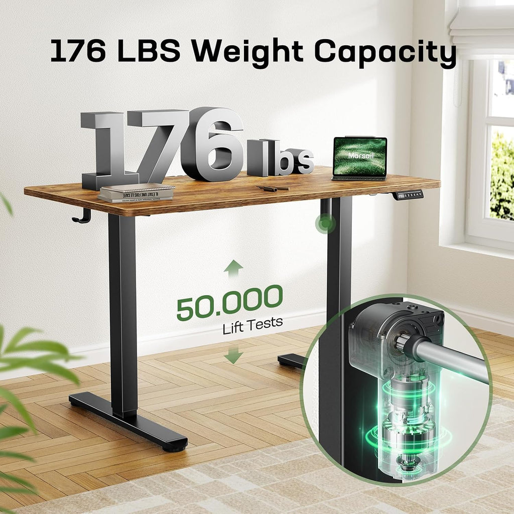 Marsail Electric Standing Desk with One-Piece Desktop,55 x 30 inch Height Adjustable Office Gaming Computer Desk with Deeper Tabletop, Home Office Stand up Desk with 4 Memory Presets, 2 Packages