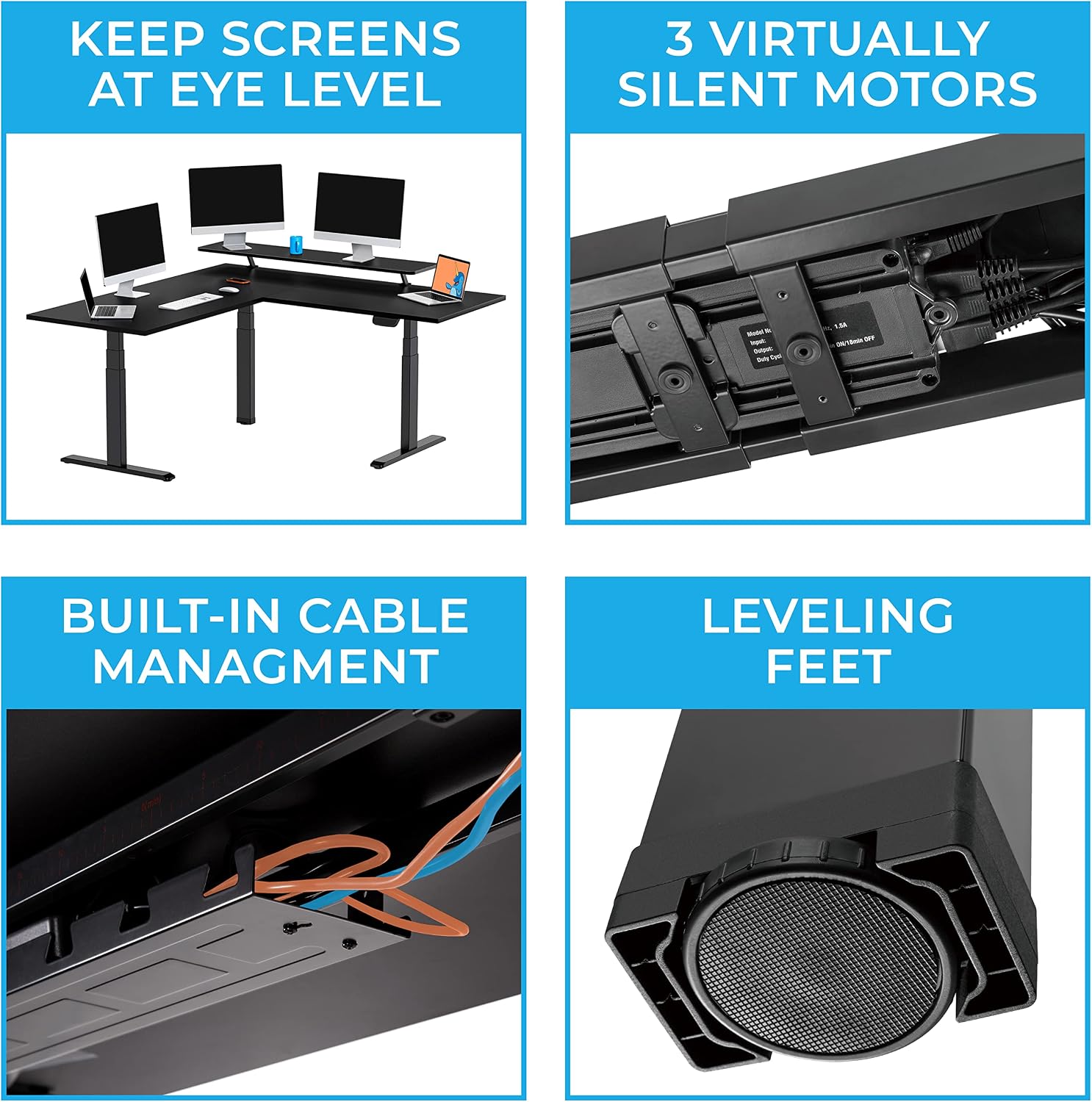 Stand Steady Tranzendesk Power | Extra Large 71 Inch Electric L-Shaped Standing Desk | Giant Corner Stand Up Desk & Sit Stand Workstation| Ergonomic Computer Desk Fits 4 Monitors (Black/71in)