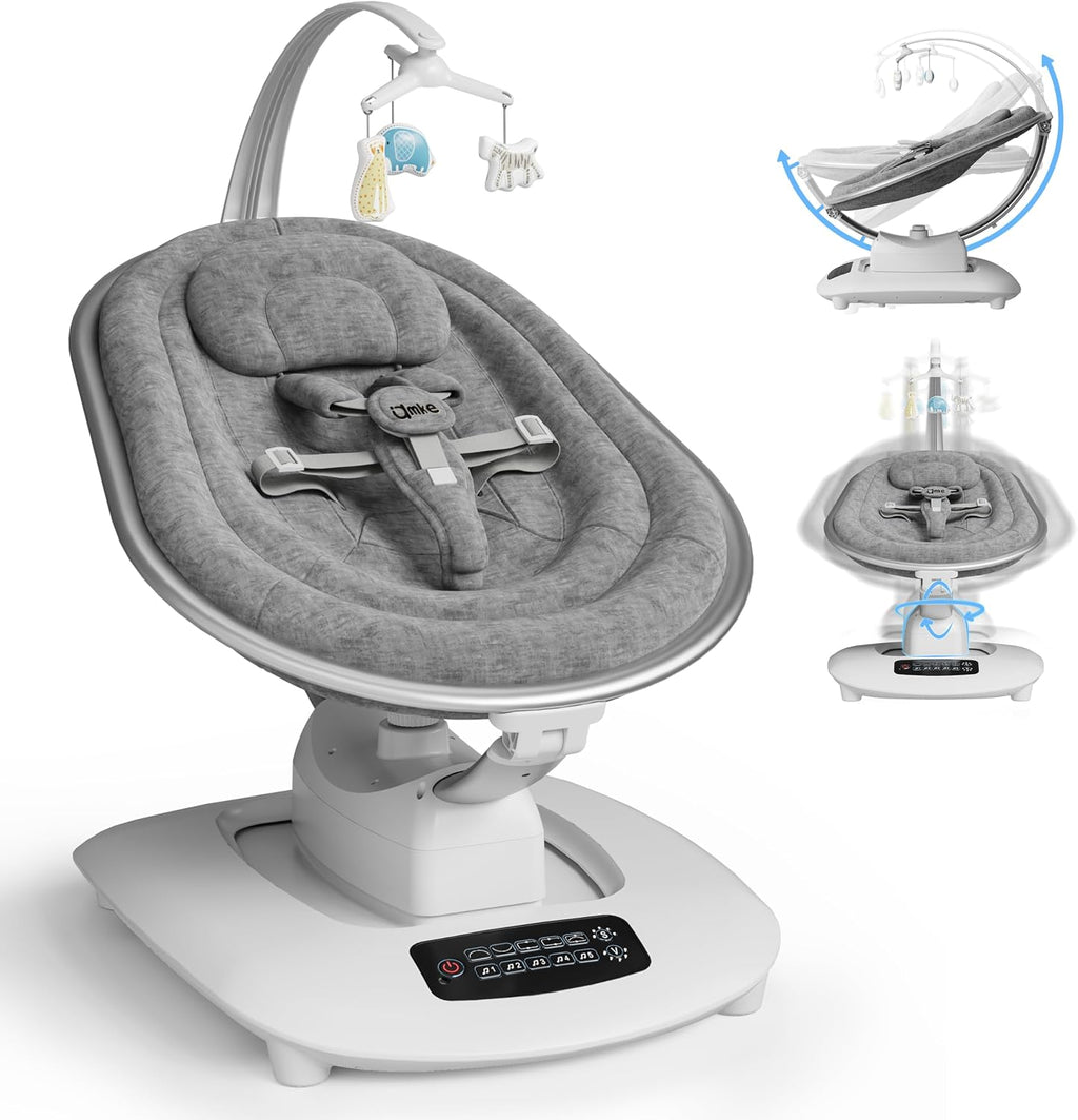 AMKE Luxury Electric Baby Swing Rocker for Infants, 5 Soothing Motions & Speeds, 3-Position Recline, Stable Dual-Motor Sway Rocking Chair for Baby Boy Girl Shower Gifts, Newborn Essentials for Parents