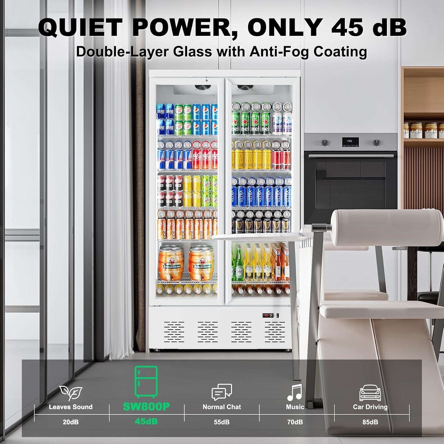 41.4''W White Commercial Refrigerators, 30.5 Cu.Ft 2 Glass Door Commercial Beverage Refrigerators Upright Display Cooler with LED Light and 10 Adjustable Shelves for Restaurant Stores