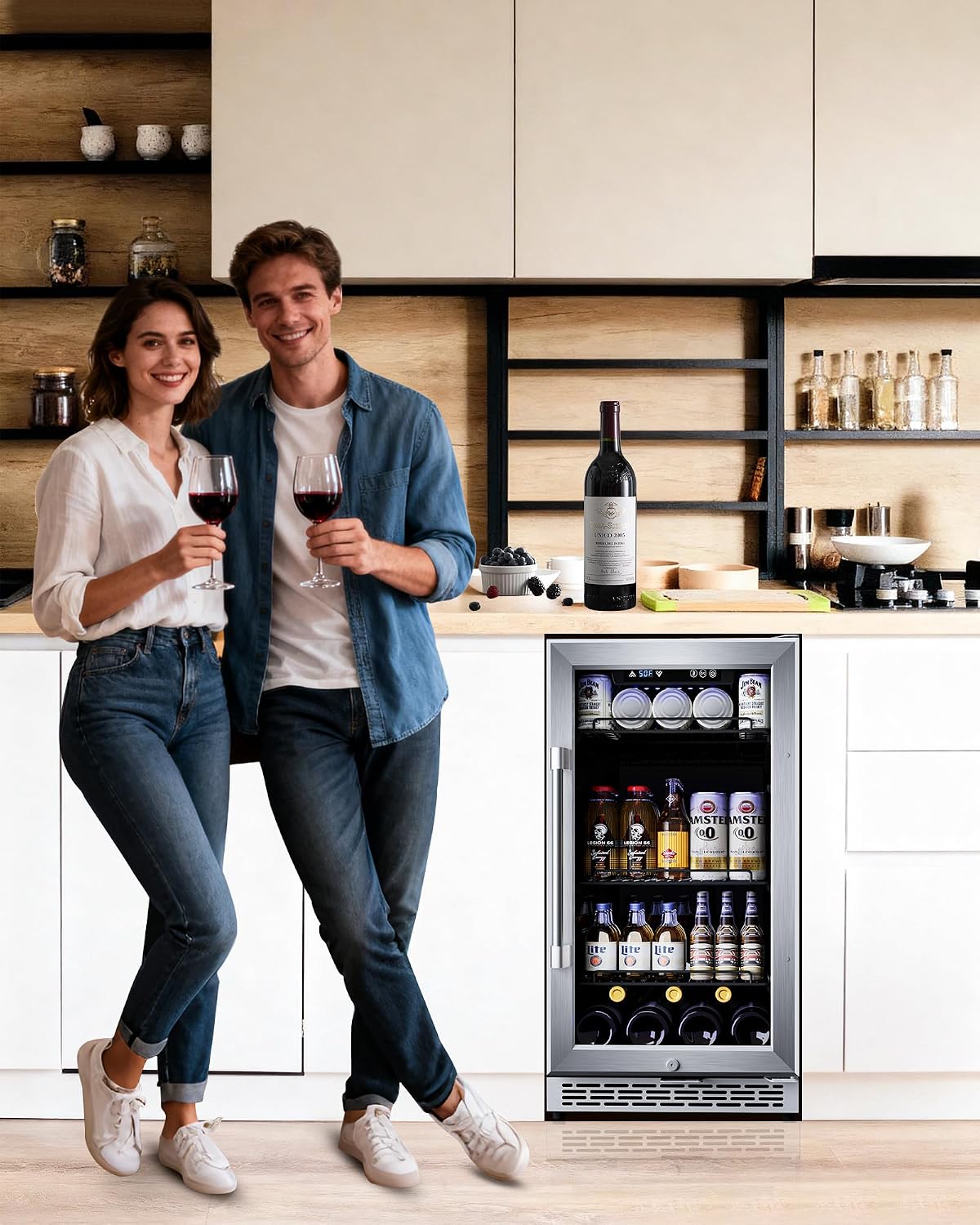 18 inch Glass Door Beverage Refrigerator – 160 Can Mini Fridge for Wine, Beer, Soda, Ideal for Home, Office, or Bar, Under Counter Built-In Design
