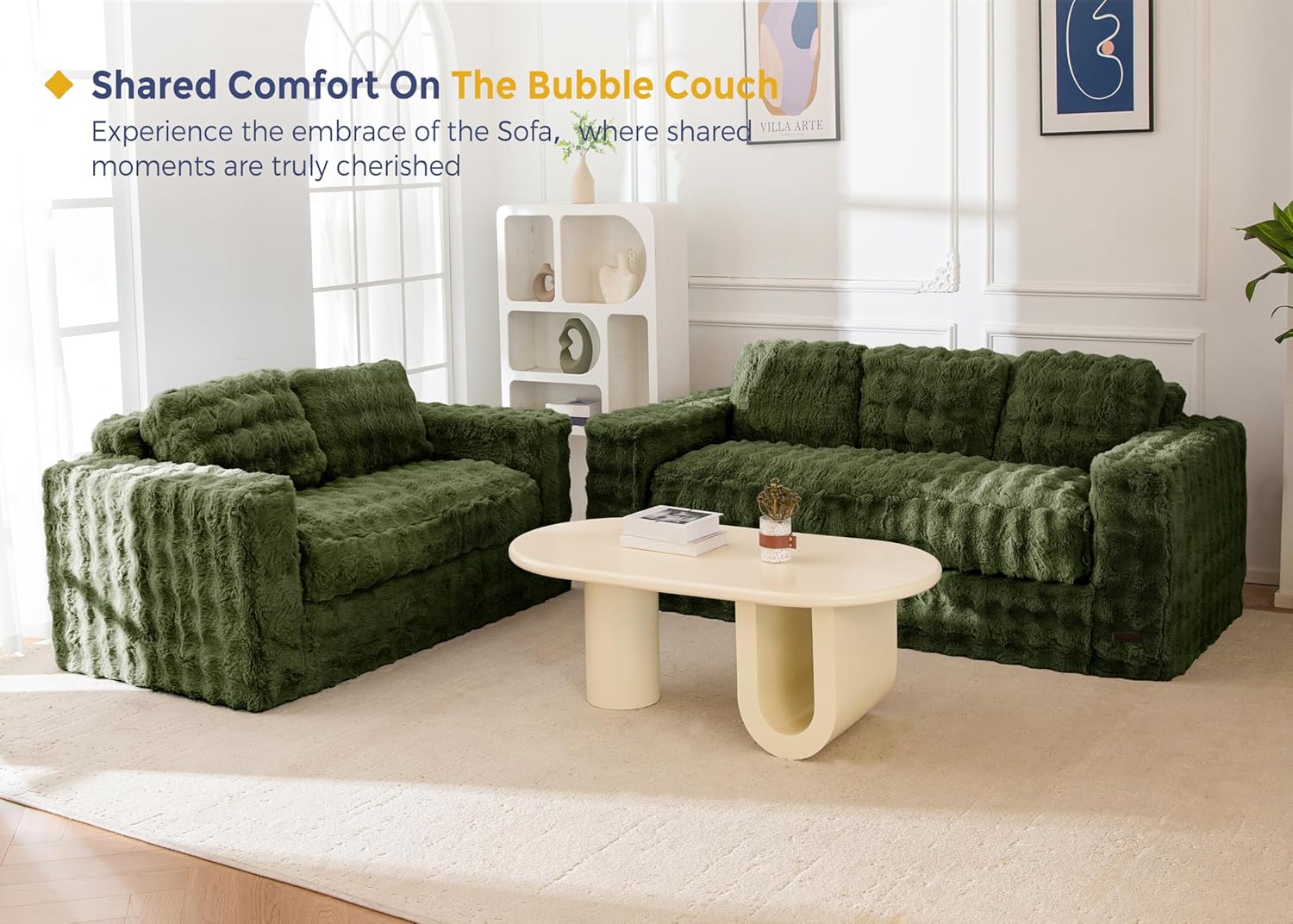 MAXYOYO 3-Seater Boneless Sofa Couch, Modern Bubbled Sofa for Living Room, Soft Bean Bag Chair High-Density Foam Couch with Pillows, No Assembly Required
