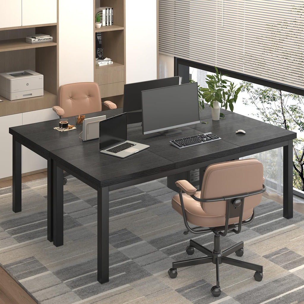 63 Inch Large Computer Desk, Modern Office Desk with Adjustable Feet, Gaming Desk with Deep Desktop, Study Writing Table for Home Office, Work from Home, Easy Assembly, Black
