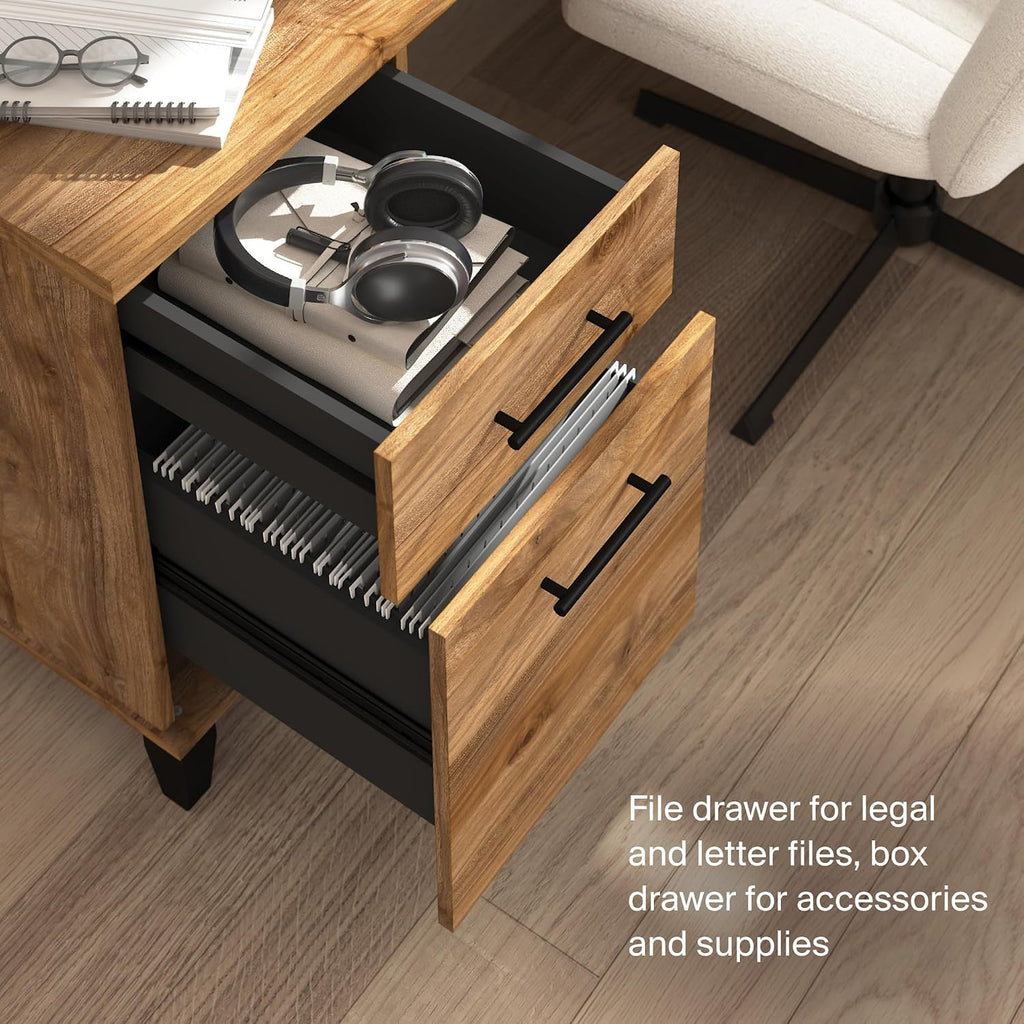 Bush Furniture Somerset L Shaped Desk with Hutch in Fresh Walnut | Corner Computer Table with Drawers, Cabinets and Pullout Keyboard/Laptop Tray for Home Office