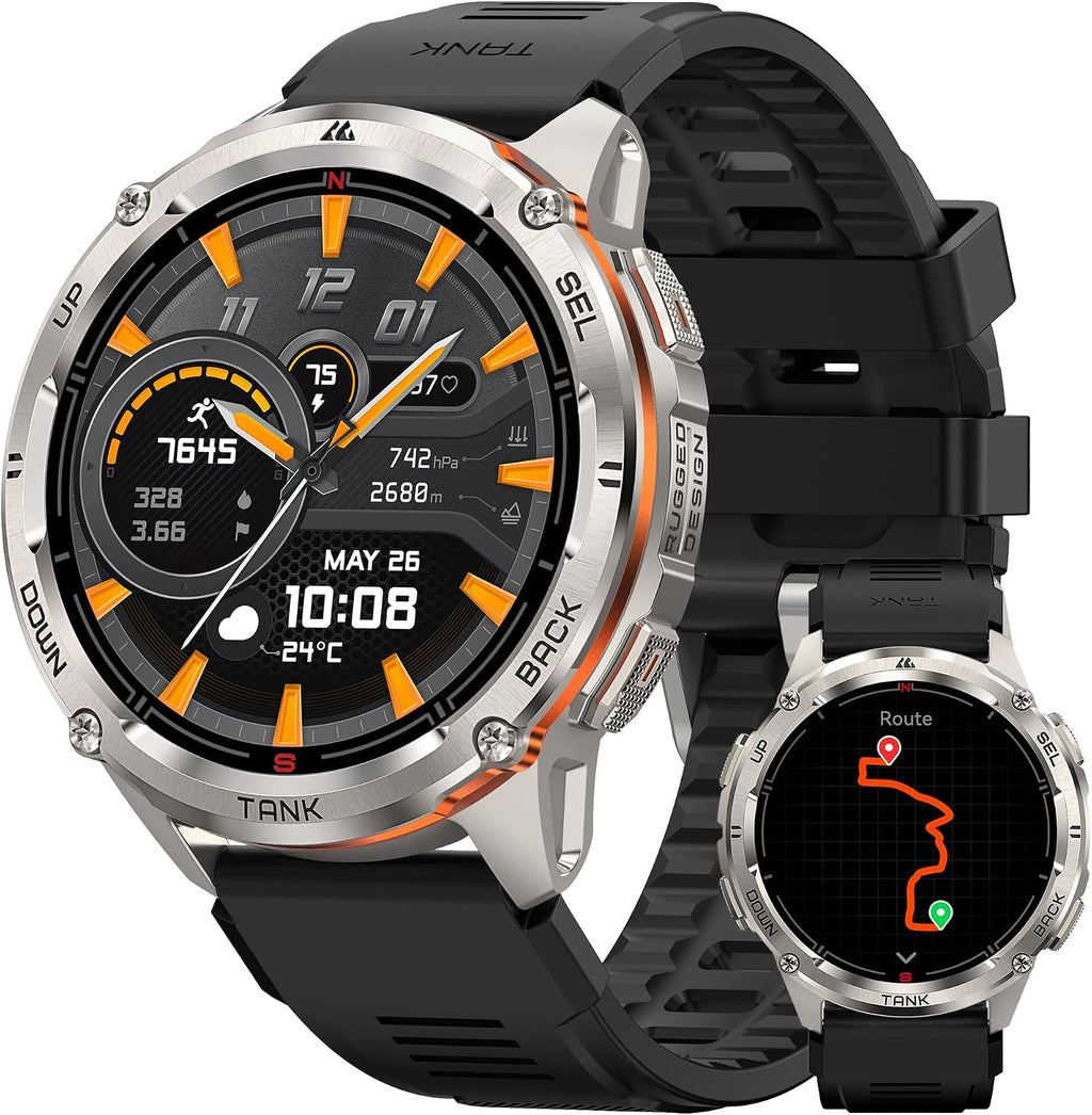 KOSPET Tank T3 Ultra 2 Smart Watch GPS for Men, 5ATM Waterproof, Pressure&Altitude&Compass, Extra-Large Battery, Full Metal Body Rugged Military Smartwatch Bluetooth Calling-1.43' AMOLED Display