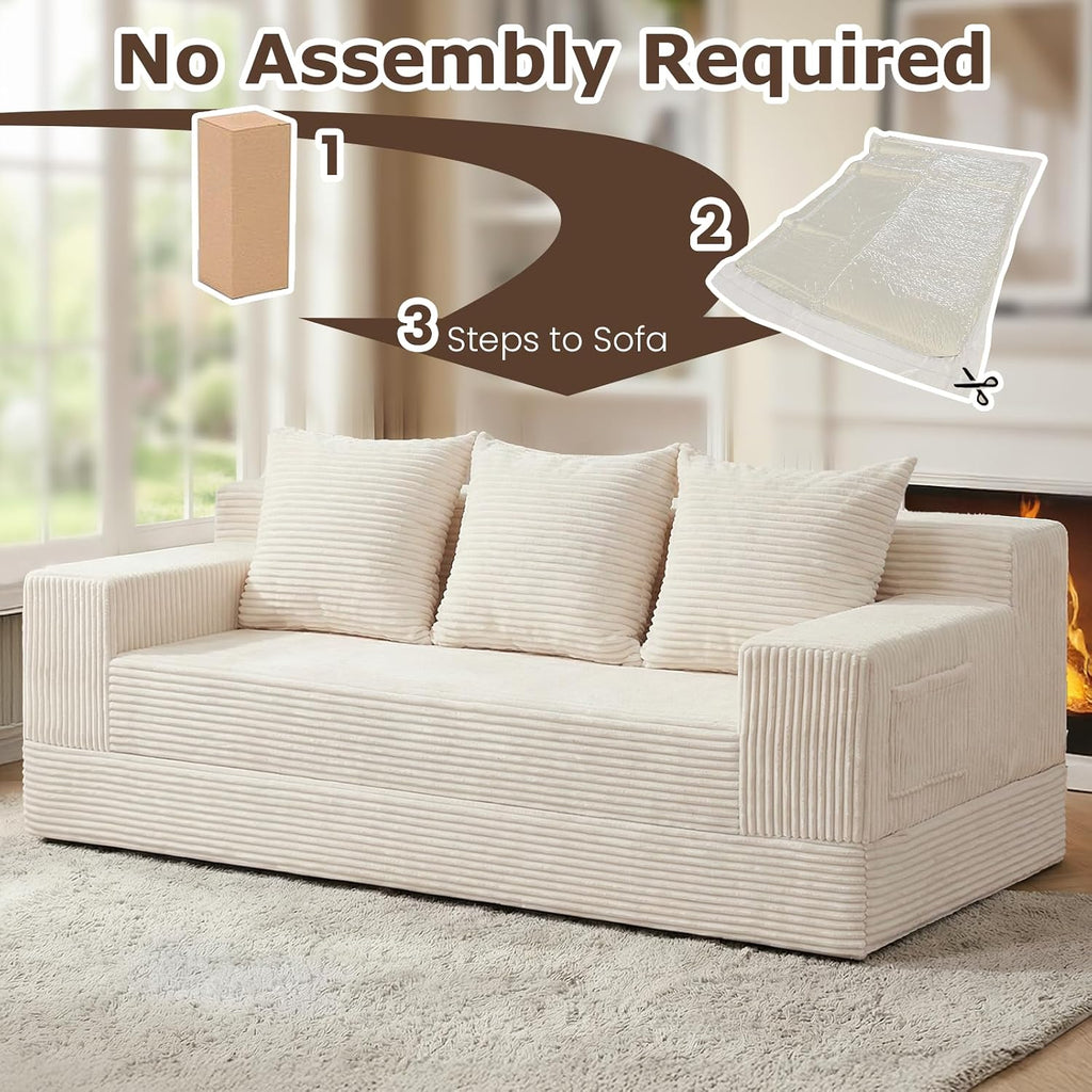 cidludto Convertible Sofa Bed, 78' Oversized Boneless Loveseat Couch 2 in 1 Foldable Futn Bed Couch in A Box, Folding Sleeper Sofa Chair for Living Room, No Assembly Required, Beige