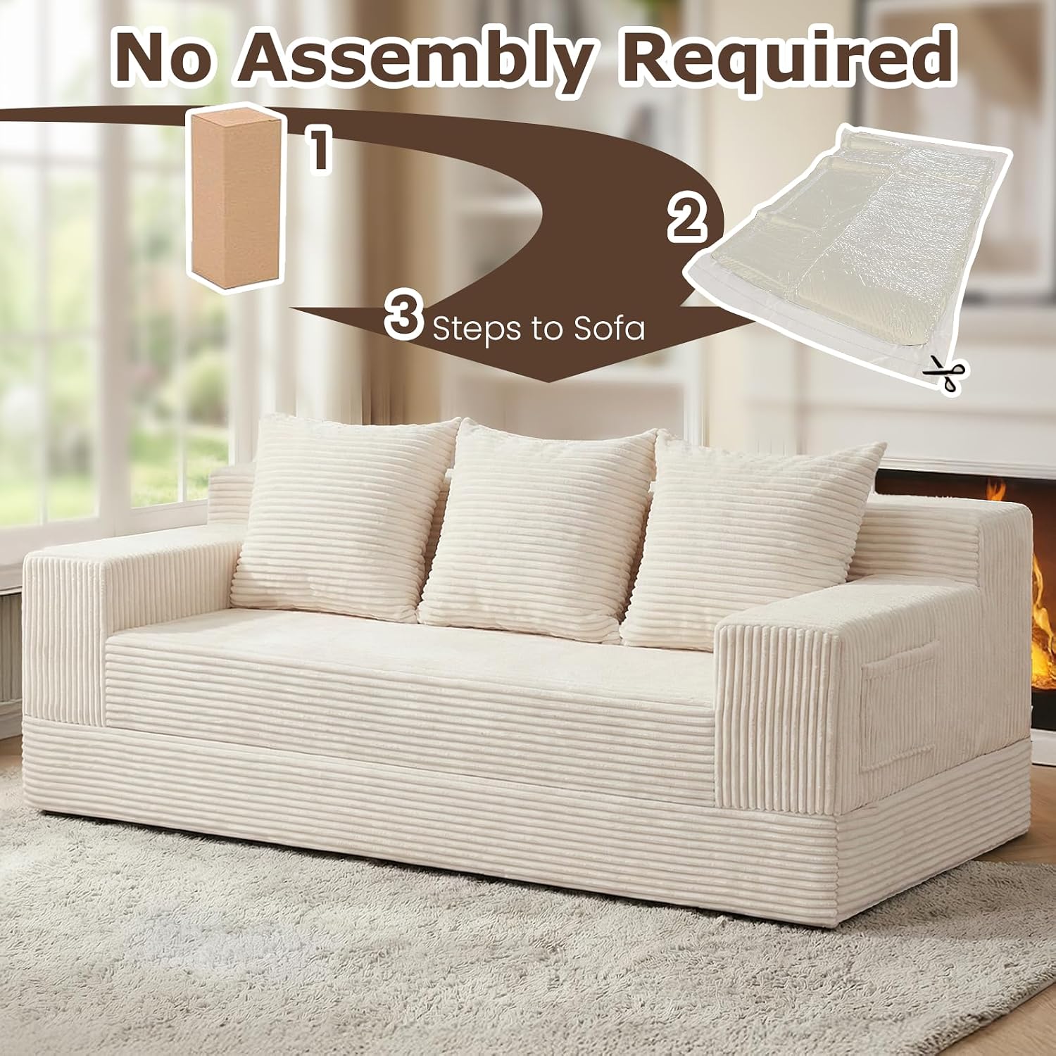 cidludto Convertible Sofa Bed, 78' Oversized Boneless Loveseat Couch 2 in 1 Foldable Futn Bed Couch in A Box, Folding Sleeper Sofa Chair for Living Room, No Assembly Required, Beige
