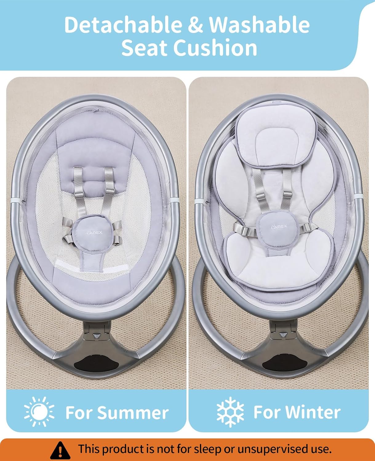 LAREX Baby Swing to Toddler Electric Infant Swing Portable for Newborn Boy Girl, 5 Sway Speeds with Remote Control, 12 Preset Melodies and Bluetooth, 0-6 Months Max 20 Lbs (2024 Model-Sliver)