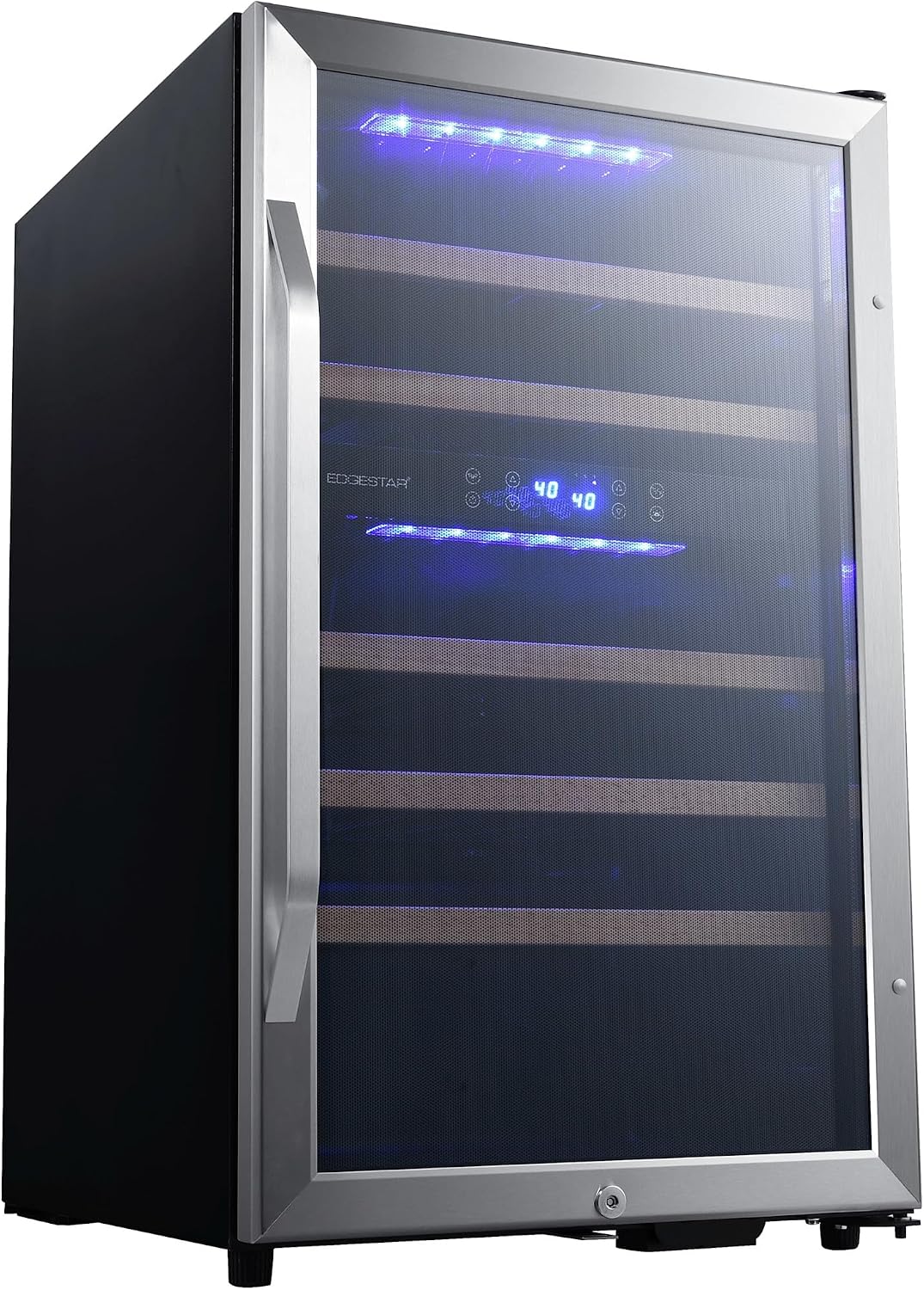 EdgeStar CWF380DZ 20 Inch Wide 38 Bottle Capacity Free Standing Wine Cooler with Dual Zones, LED Lighting and Reversible Door - Stainless Steel