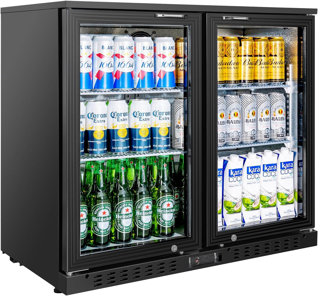 Back Bar Cooler with 2 Glass Doors Commercial Under Counter Beverage Refrigerator 7.4 Cu.ft. ETL Black Drink Fridges for Bar,Office,Convenience Stores