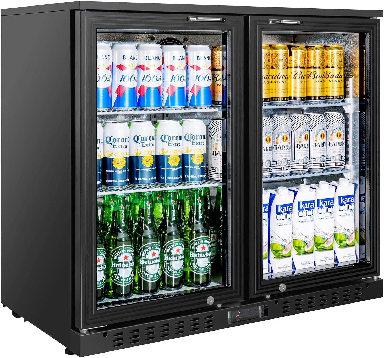 Back Bar Cooler with 2 Glass Doors Commercial Under Counter Beverage Refrigerator 7.4 Cu.ft. ETL Black Drink Fridges for Bar,Office,Convenience Stores
