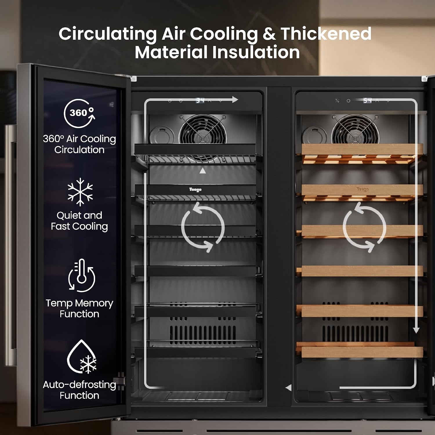 Yeego 30 Inch Wine & Beverage Cooler, Dual Zone 34–65°F, Holds 33 Wine Bottles & 80 Cans, Stainless Steel Door with Lock, Built-In or Under Counter Refrigerator for Indoor & Covered Outdoor Use