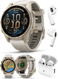 PlayBetter Garmin Fenix 8 AMOLED Sapphire (43mm, Soft Gold/Dark Sandstone) Multisport GPS Smartwatch Bundle - 1.3' Touchscreen, Built-in LED Flashlight Wireless Running Earbuds