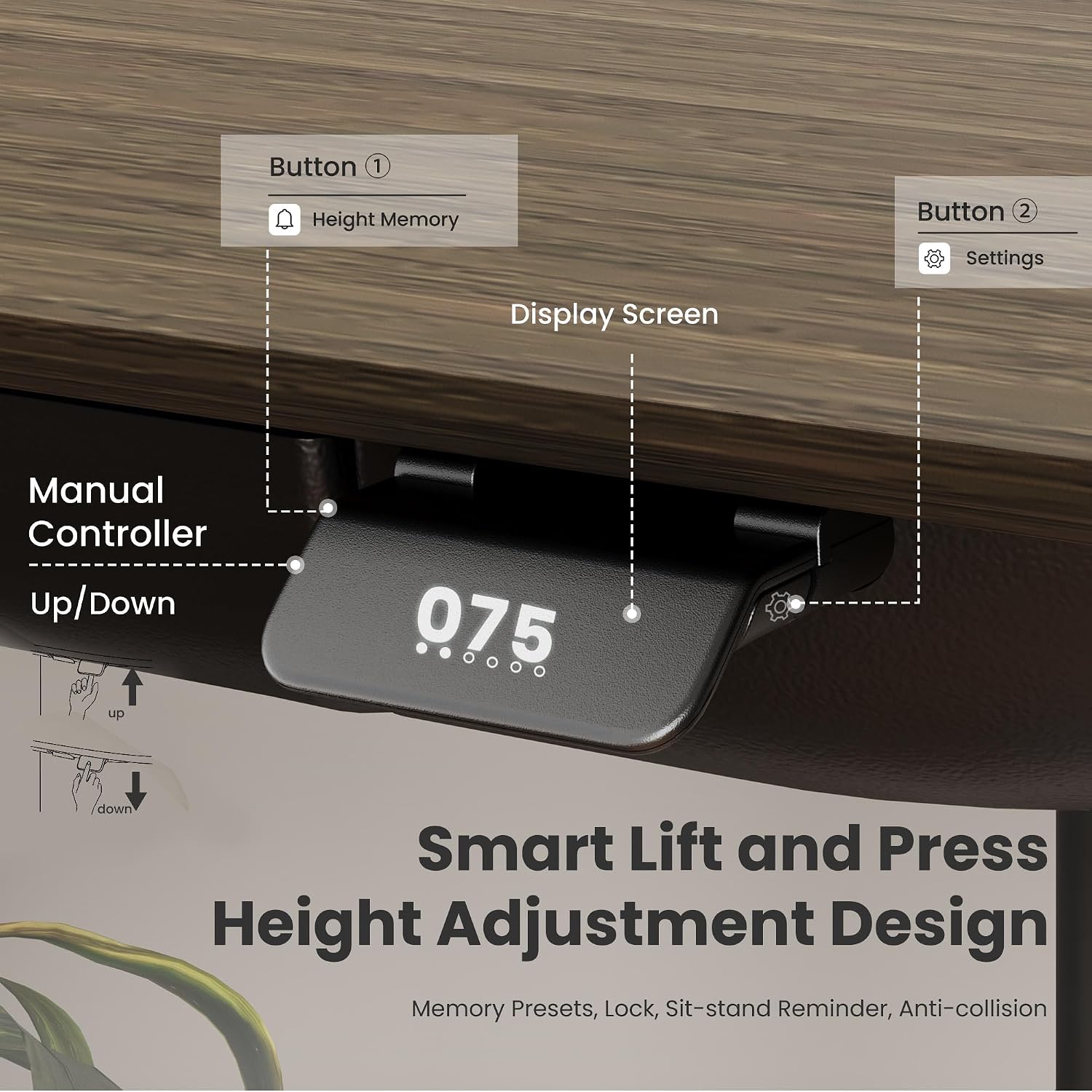 COLAMY Electric Standing Desk 55x28 Inch, Wobble-Free Dual Motor Sit Stand Up Home Office Computer Desk, One Piece Motorized Workstation Gamer Studio Table, Outlets & Footrest,Walnut Black
