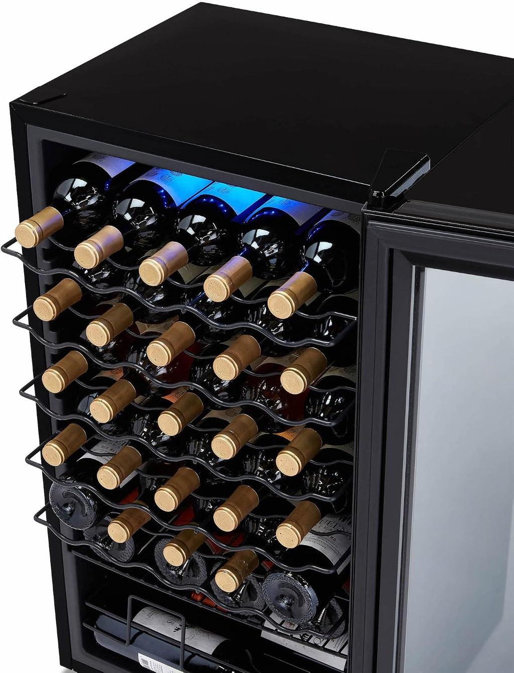 Newair 34 Bottle Wine Cooler Refrigerator | Shadow Series | Freestanding Mirrored Wine and Beverage Fridge with Double-Layer Tempered Glass Door & Compressor Cooling For Reds, Whites, & Sparkling Wine