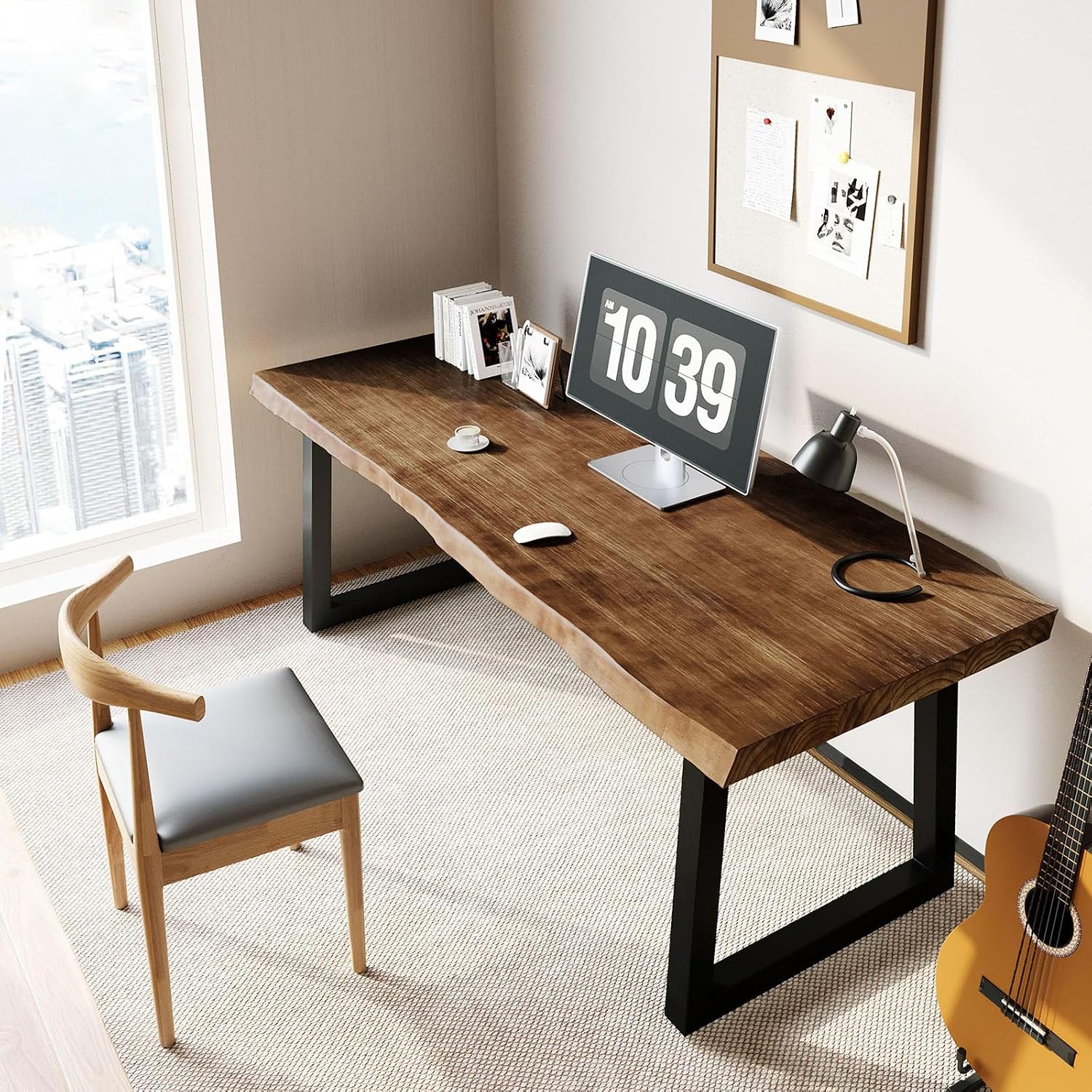 Sihtengxxhongs Solid Wood Computer Desk,Rustic Style 55-inch Large Office Desk- Modern Gaming Working for Home Office, Modern Simple Design, Ideal for Study, Writing, Dining