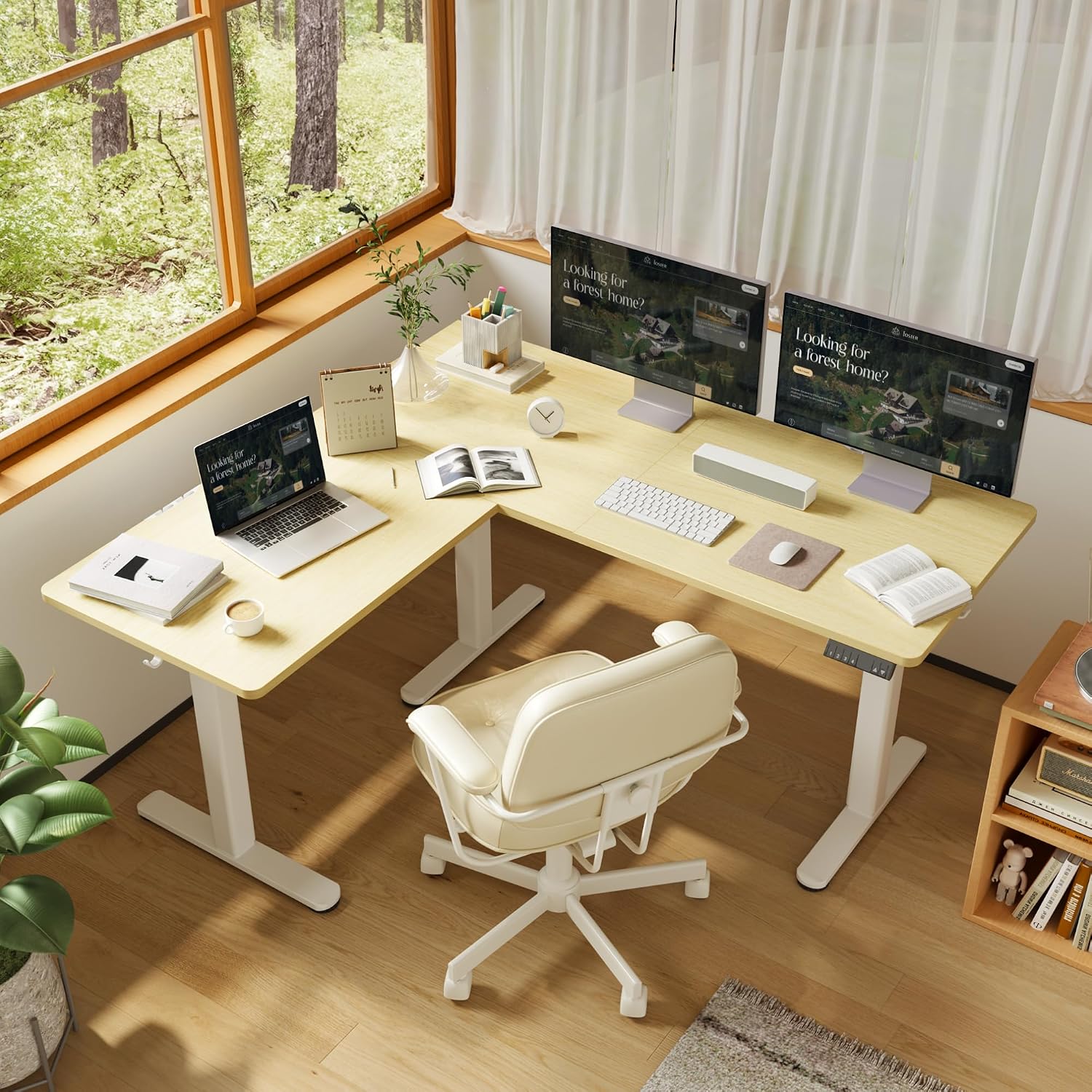 YDN L Shaped Standing Desk, Electric Standing Desks L Shape Adjustable Height Dual Motor, 63 x 55 Inch Corner Standing Desks with Splice Board for Home Office, Large Standing Desk, Nature