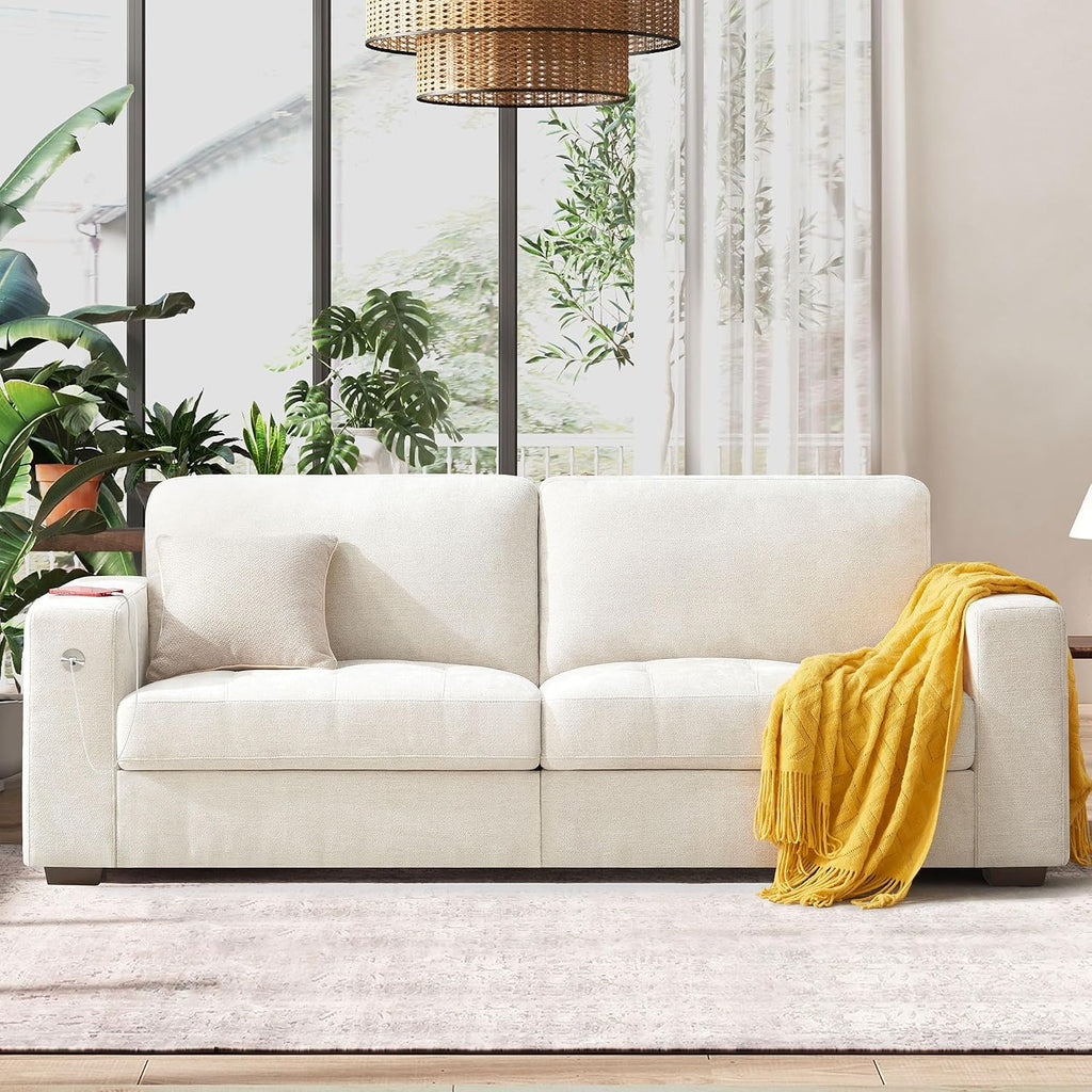 Hanherry 89' Sofa for Living Room, Modern Comfy Sofa with Medium Firm Seat Cushion, Removable Cover,Wide Armrest,USB/Type-C Port,Chenille Fabric Couches for Small Space,Apartment