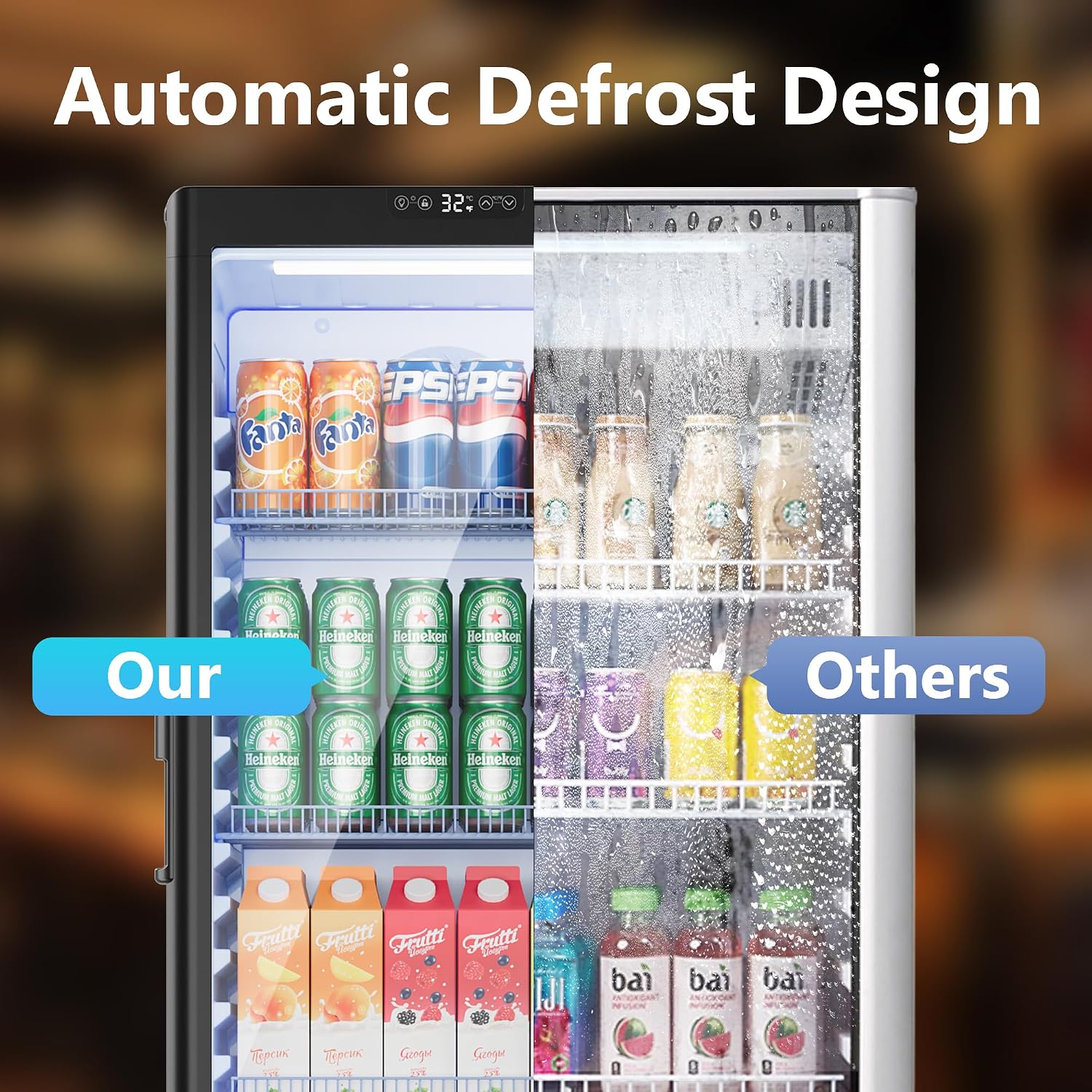 7 Cu.Ft Commercial Refrigerators, Display Fridge with Locking, Key & LED, Outdoor Beverage Refrigerator with Double-Tempered Glass Door, Beverage Cooler for Bar, Office, Restaurant