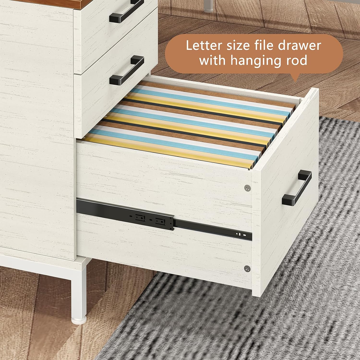 TVU 59'' L Shaped Desk with 6 Wood Drawers, Large Home Office Corner Computer Desk with Storage File Cabinet, Modern Metal Wood Desk for Executive Writing Study Workstation