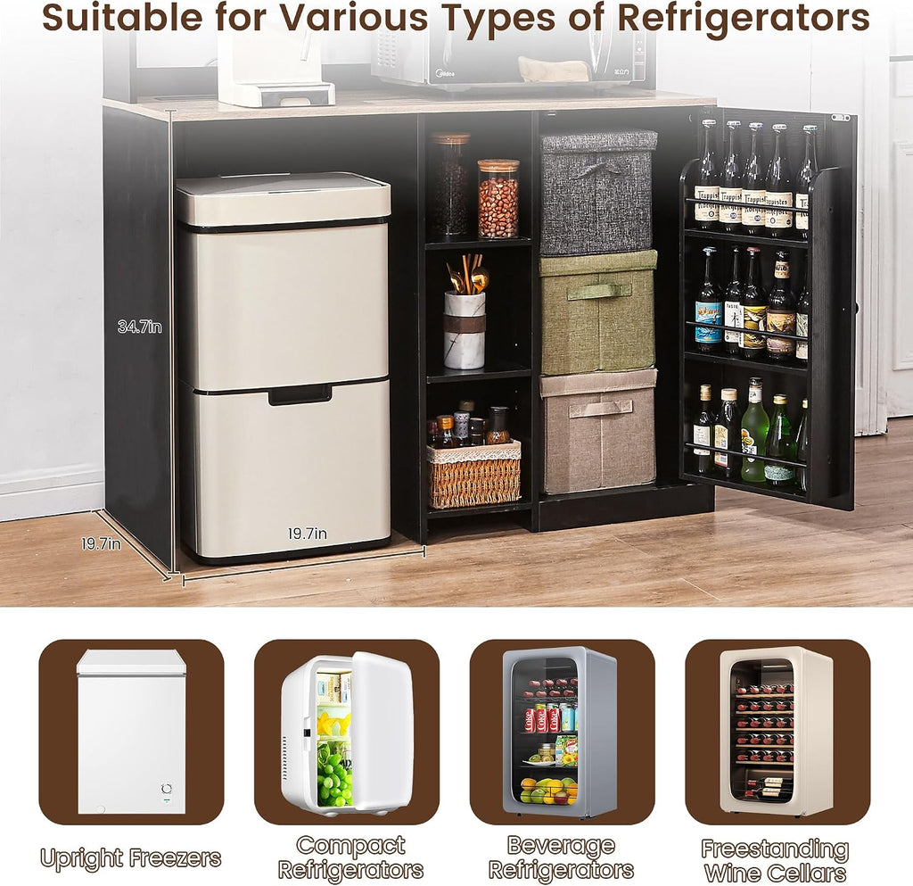 Mini Fridge Cabinet with Storage, Coffee Bar Cabinet with Mini Fridge Space and Power Outlet, Liquor Wine Bar Cabinet with Microwave Shelf, Beverage Station for Kitchen, Dorm, Living Room
