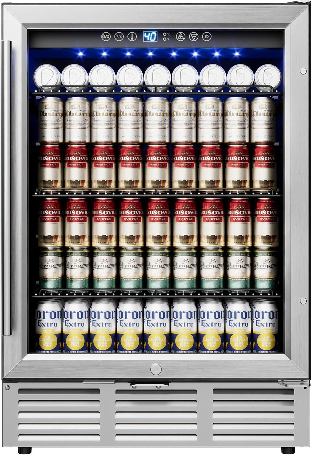 Icyglee 24 Inch Beverage Refrigerator, Beverage Cooler 180 Can Built-in Design, Under Counter Beer Fridge with Glass Door for Soda, Wine, Water - For Kitchen, Office or Bar