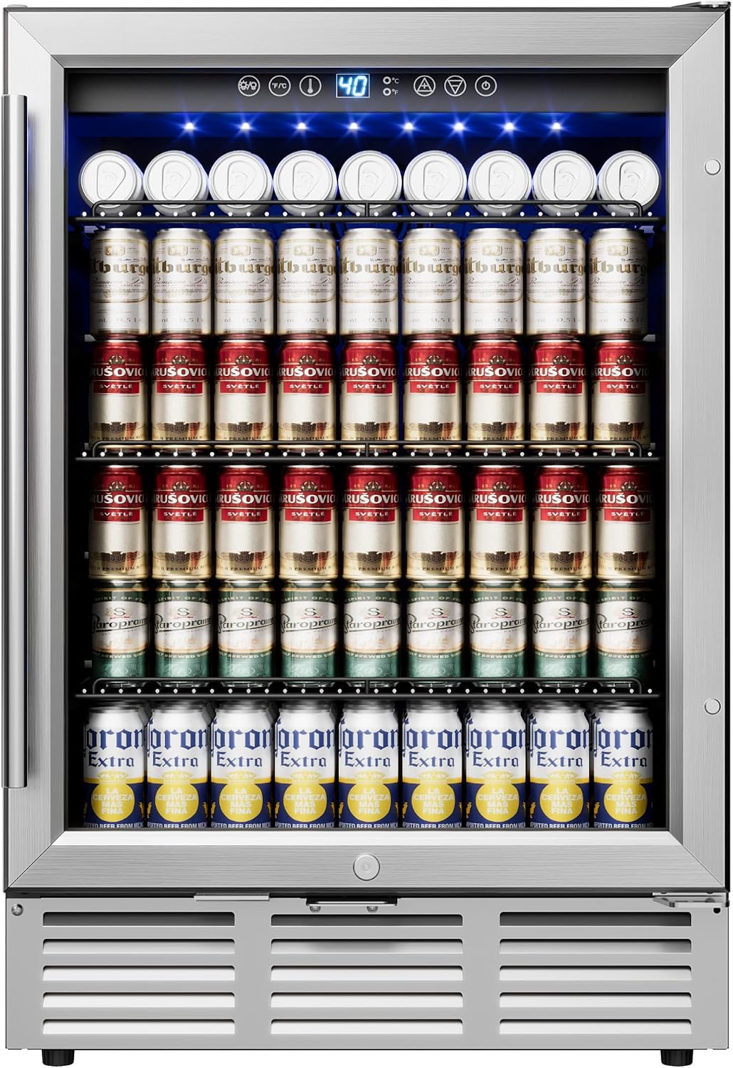 Icyglee 24 Inch Beverage Refrigerator, Beverage Cooler 180 Can Built-in Design, Under Counter Beer Fridge with Glass Door for Soda, Wine, Water - For Kitchen, Office or Bar