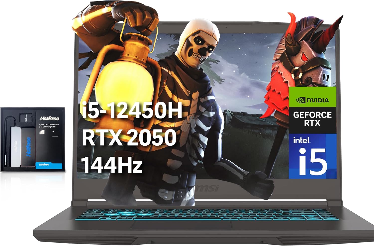 msi Thin 15 15.6' FHD IPS 144Hz Gaming Laptop, Intel i5-12450H, NVIDIA GeForce RTX 2050, 32GB RAM, 2TB PCIe SSD, Backlit Keyboard, HD Webcam, Wi-Fi 6, Win 11 Pro, Black, 128GB Hotface Extension Set