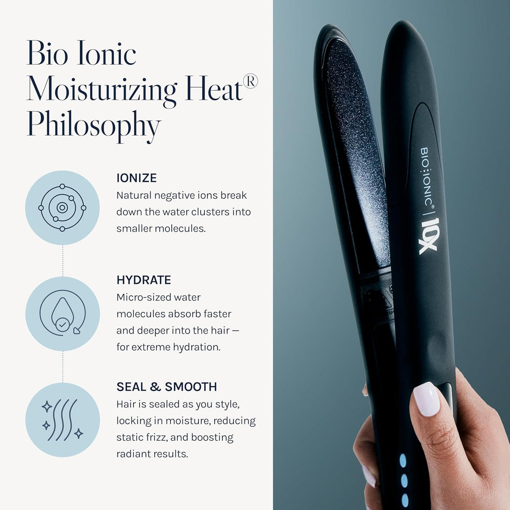 Bio Ionic 10X Styling Iron, Hair Straightener with 1' Sonic Vibrating Plates, Flat Iron with Ion Generating Mineral Complex, Versatile Styler for Wavy & Straight Hairstyles