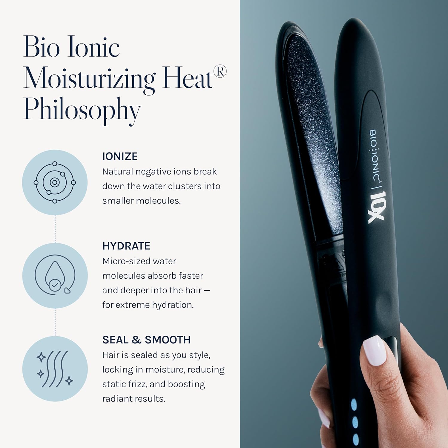 Bio Ionic 10X Styling Iron, Hair Straightener with 1' Sonic Vibrating Plates, Flat Iron with Ion Generating Mineral Complex, Versatile Styler for Wavy & Straight Hairstyles