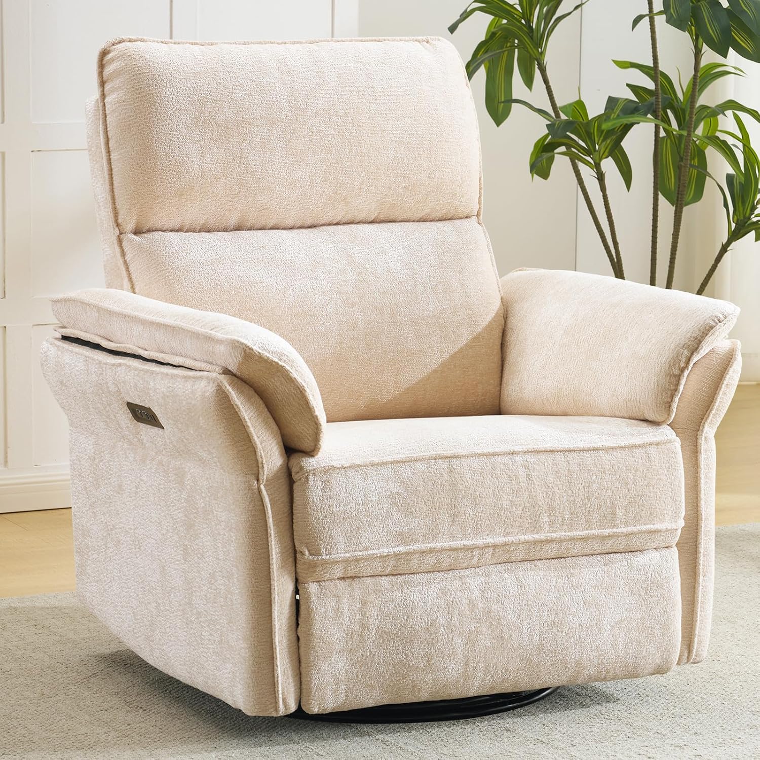 Oversized Power Recliner Chair Swivel Glider with Massage and Heat, Rocker Nursery Recliner for Adults with Adjustable Headrest, 26' Extra Wide Nursery Chair with Overstuffed Armrest,Beige