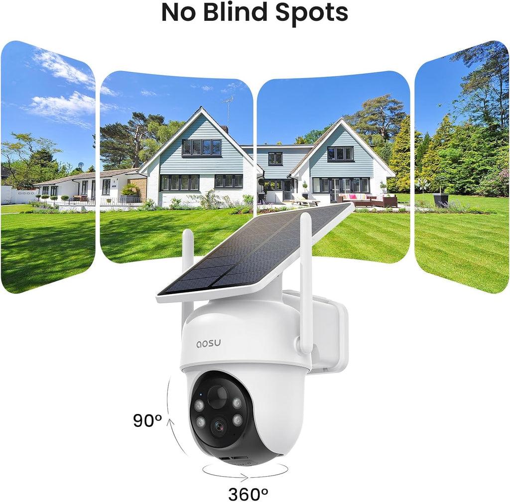 AOSU Solar Security Cameras Wireless Outdoor, 2 Cam Kit 5MP Doorbell Camera Wireless, No Subscription, No Monthly Fee.
