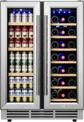 Icyglee 24' Wine and Beverage Refrigerator, Dual Zone Wine Cooler with Glass Door, Hold 88 Cans & 21 Bottles, Built in or Freestanding Under Counter Wine Fridge with Blue LED Light.