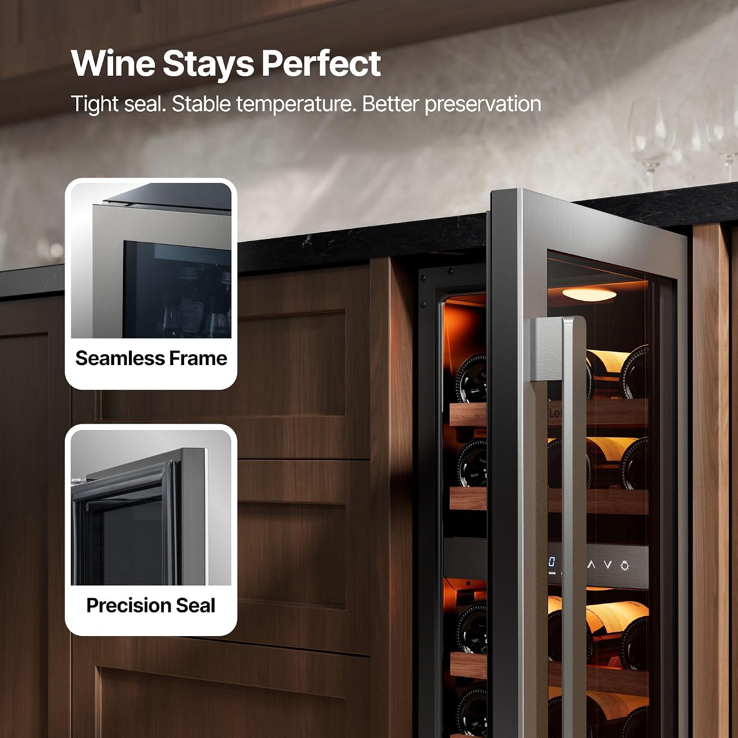 Ca'Lefort 15 Inch Wine Fridge, 28 Bottles Dual Zone 40-65°F Wine Cooler, Adjustable Shelves & 3 LED Light, Wine Refrigerator with Glass Door, Built-in Under Counter Freestanding for Home/Kitchen/Bar
