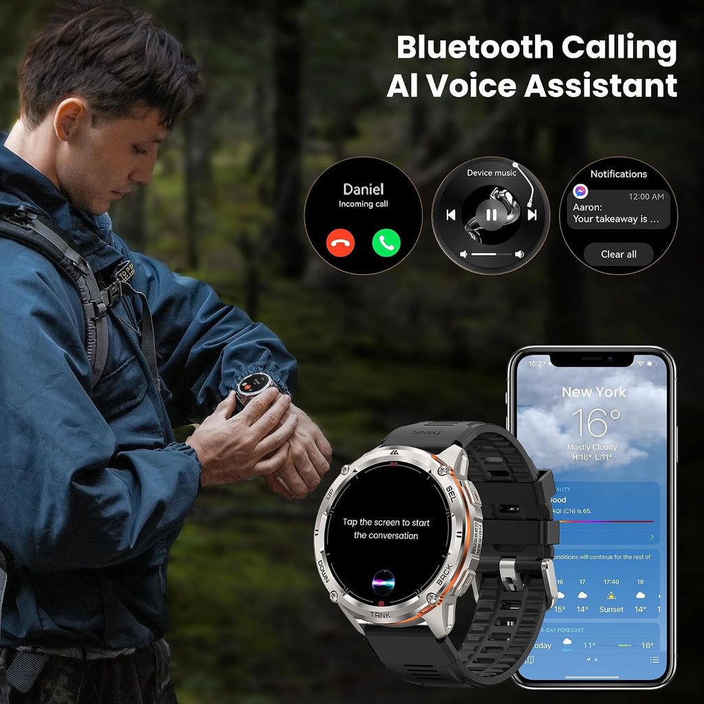 KOSPET Tank T3 Ultra 2 Smart Watch GPS for Men, 5ATM Waterproof, Pressure&Altitude&Compass, Extra-Large Battery, Full Metal Body Rugged Military Smartwatch Bluetooth Calling-1.43' AMOLED Display