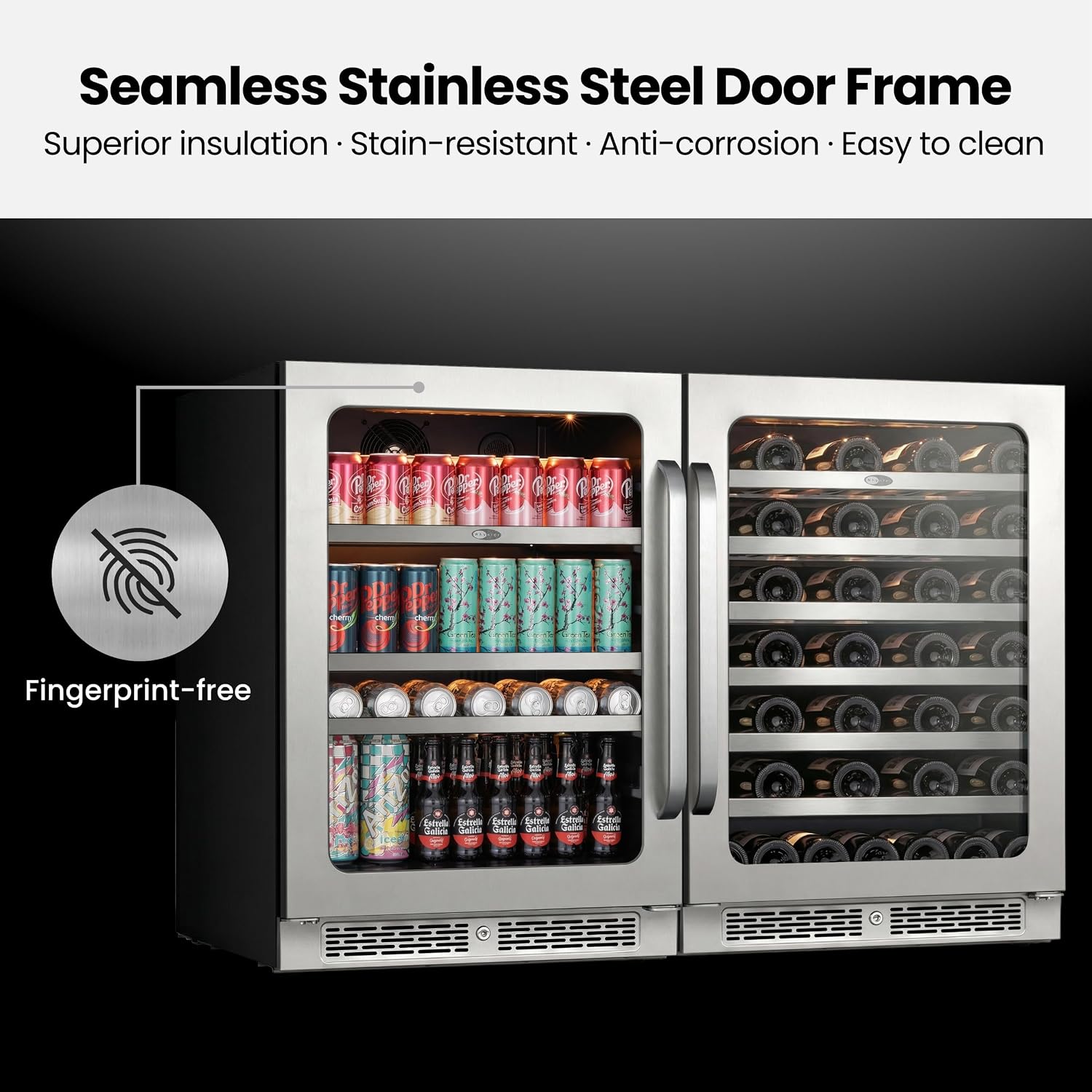 Whynter 48 inch Wine Fridge Cooler 54 Bottles 140 Cans Wine Refrigerator Under Counter with Glass Door 3 LED Built-in or Freestanding Fridge Adjustable Shelves for Home Bar Kitchen 11.3 cu.ft