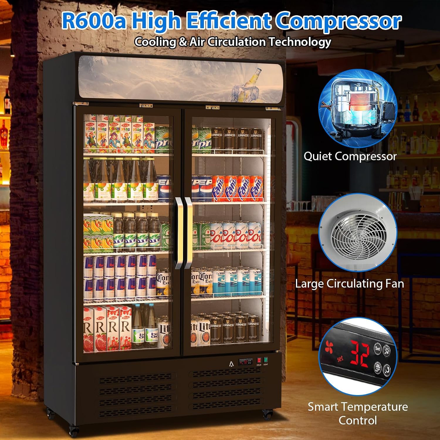 GAOMON XQPsHck Commercial Refrigerator, 26 Cu.Ft, Black